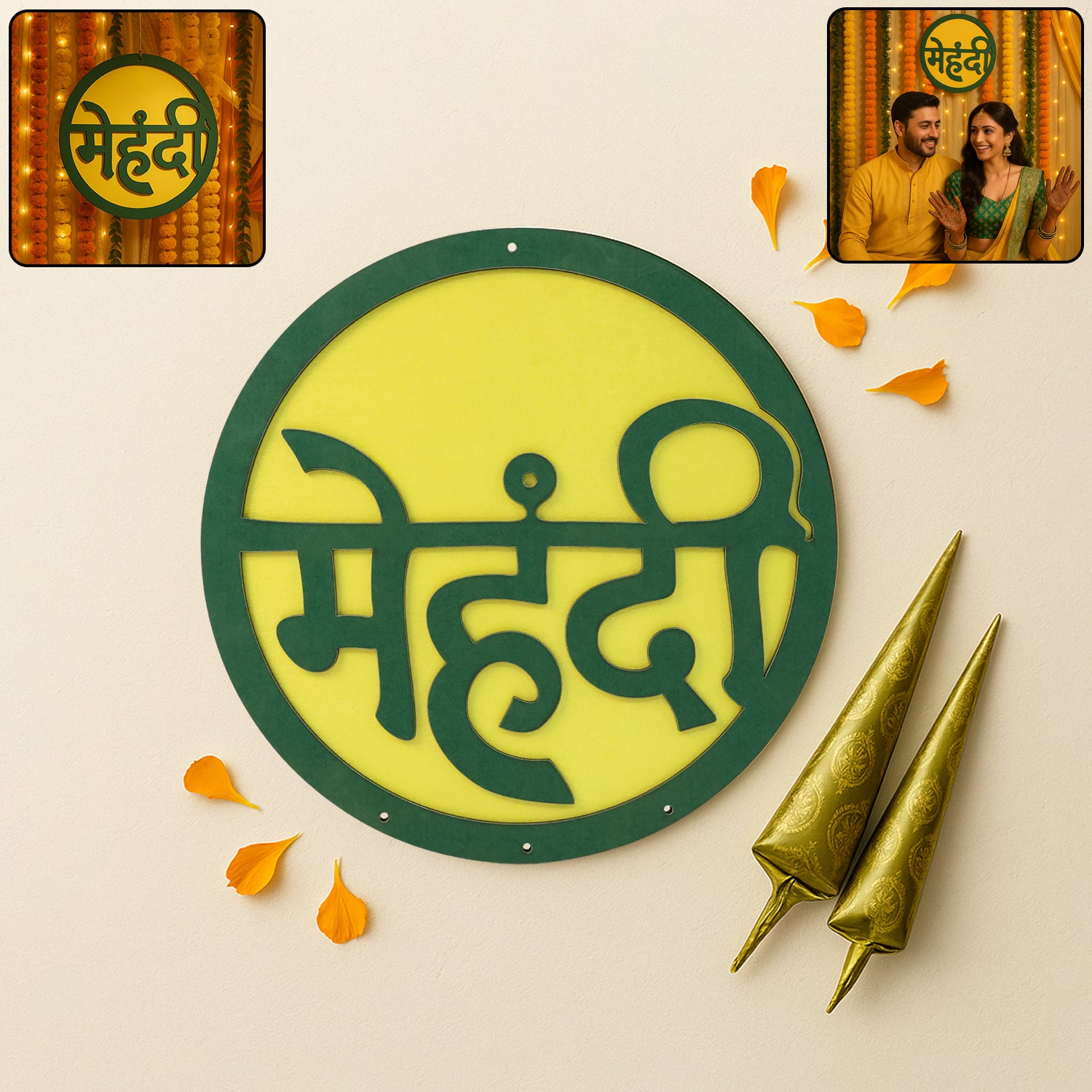 Mehndi Ceremony Wall Hanging  Backdrop Sign Name Plate (1 Pc)