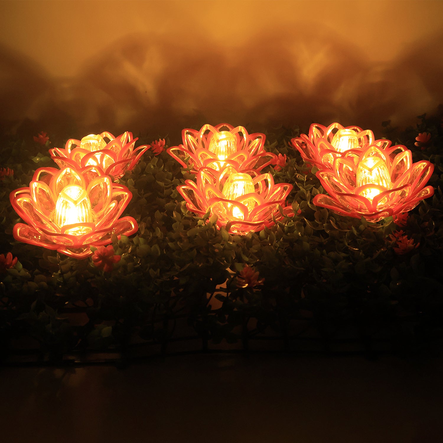 Set Of 6 Lotus Shaped Led Flameless Decorative Candles