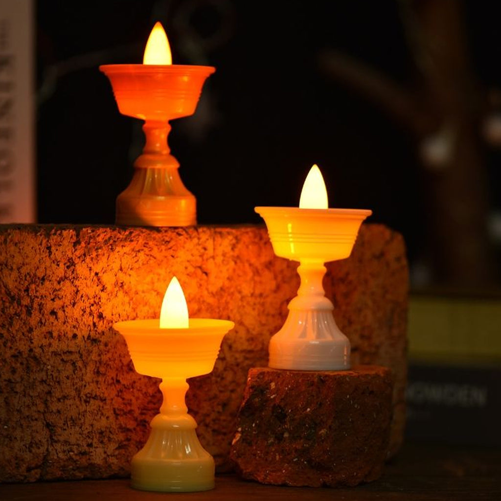 Set Of 12 White Water Sensor Led Diyas