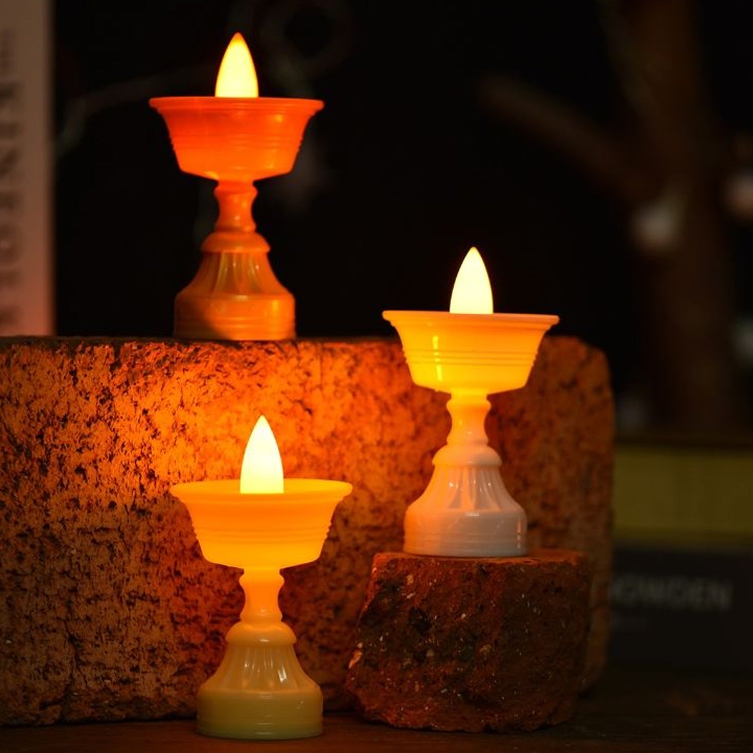Set Of 12 White Water Sensor Led Diyas