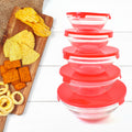 Modern Glass Bowl Set Mixing  Storage Bowls With Red Lids (5 Pcs Set)