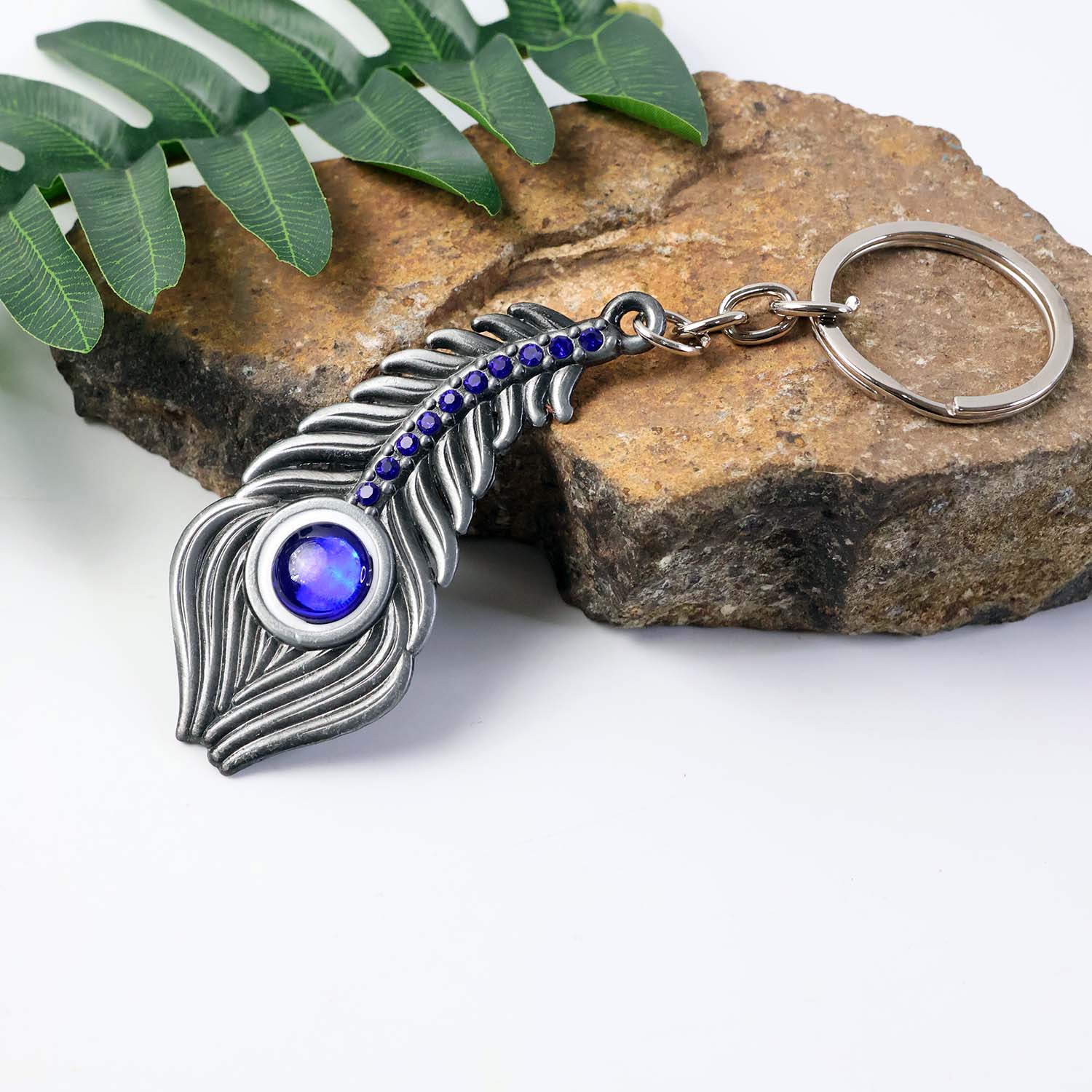 Elegant Metal Peacock Feather Keychain (1 Pc)