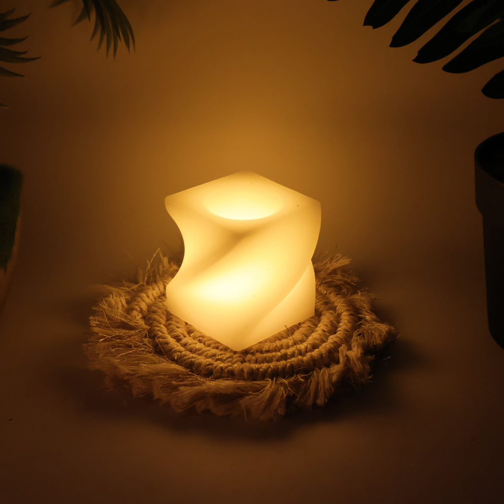 Set Of 12 Led Flameless Decorative Candles  Square Shape Tealight Lamps