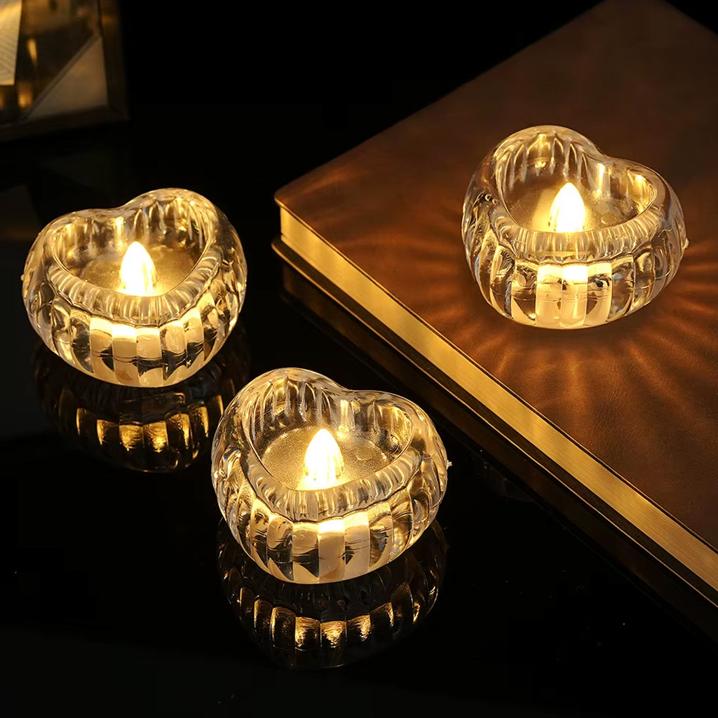Set Of 12 Heart-shaped Led Flameless Decorative Candles