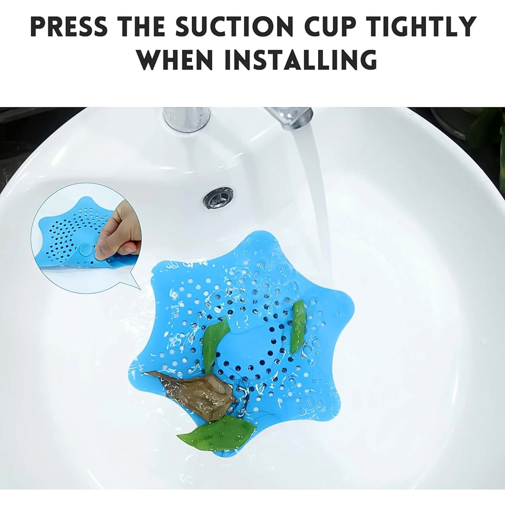 Aqua Blue Silicone Star Shaped Sink Filter Bathroom Hair Catcher Drain Strainers For Basin
