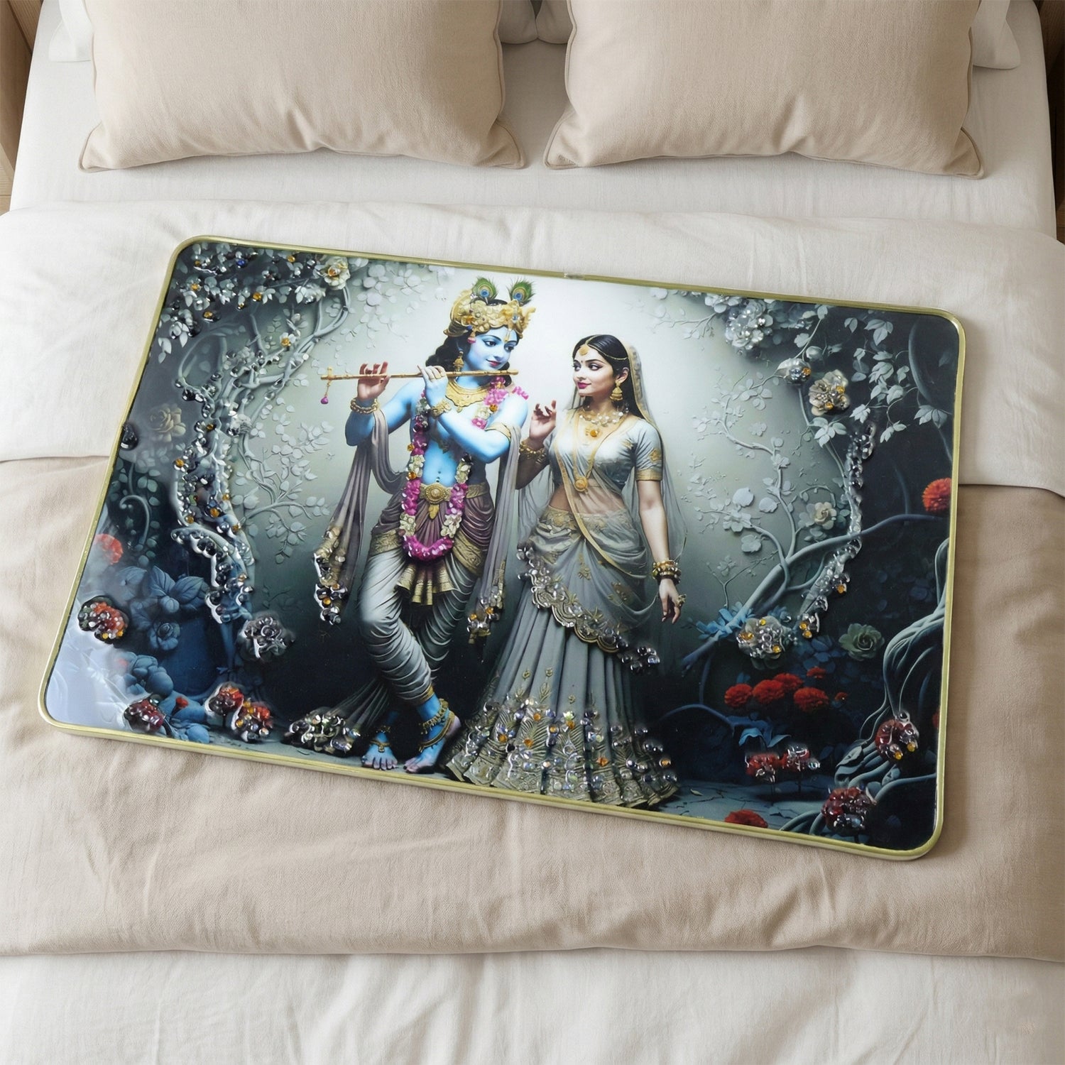 Divine Radha Krishna Flute Art Wall Frame (1 Pc 45x30 Cm)