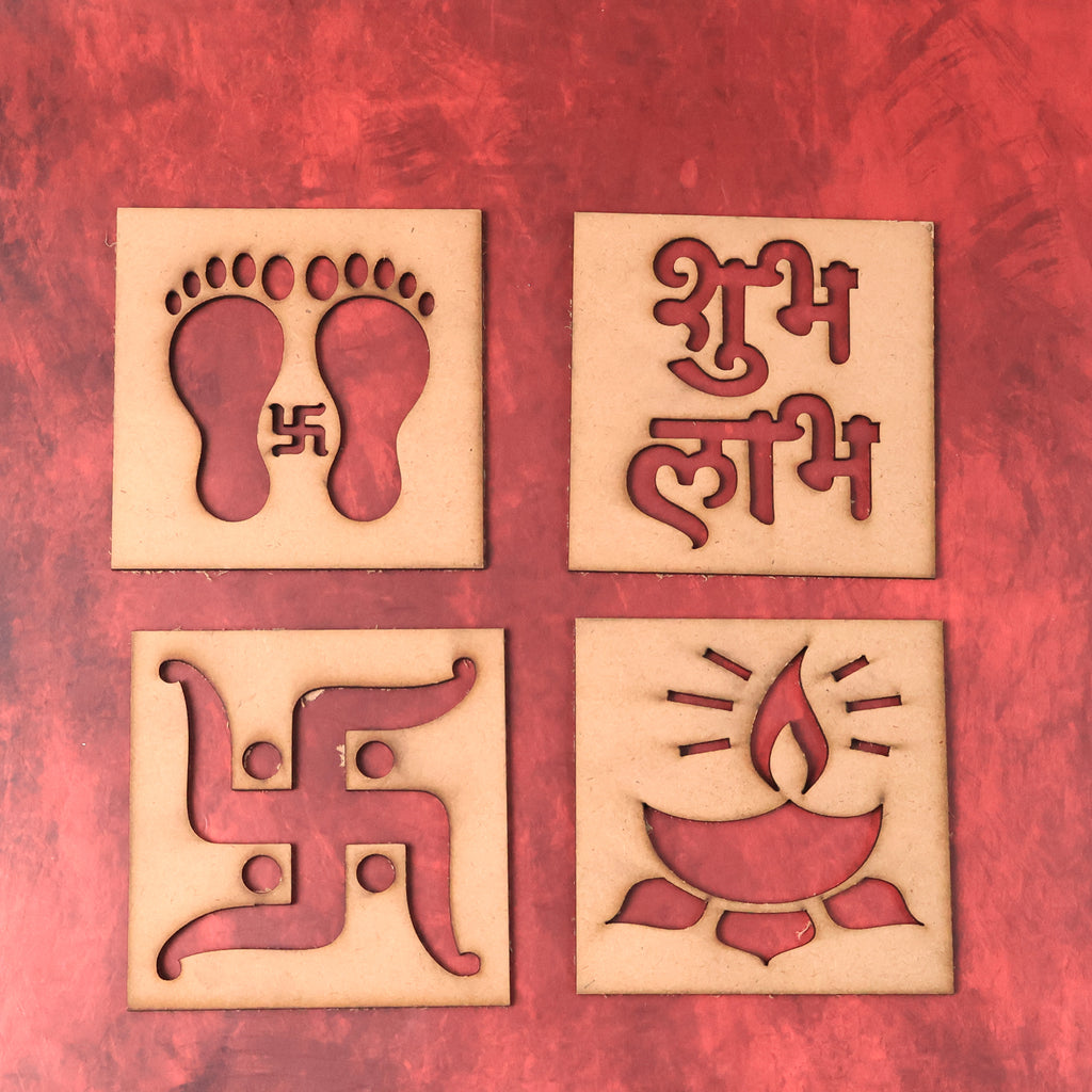 Wooden Decorative Cutouts (Mix Design  4 Pc)