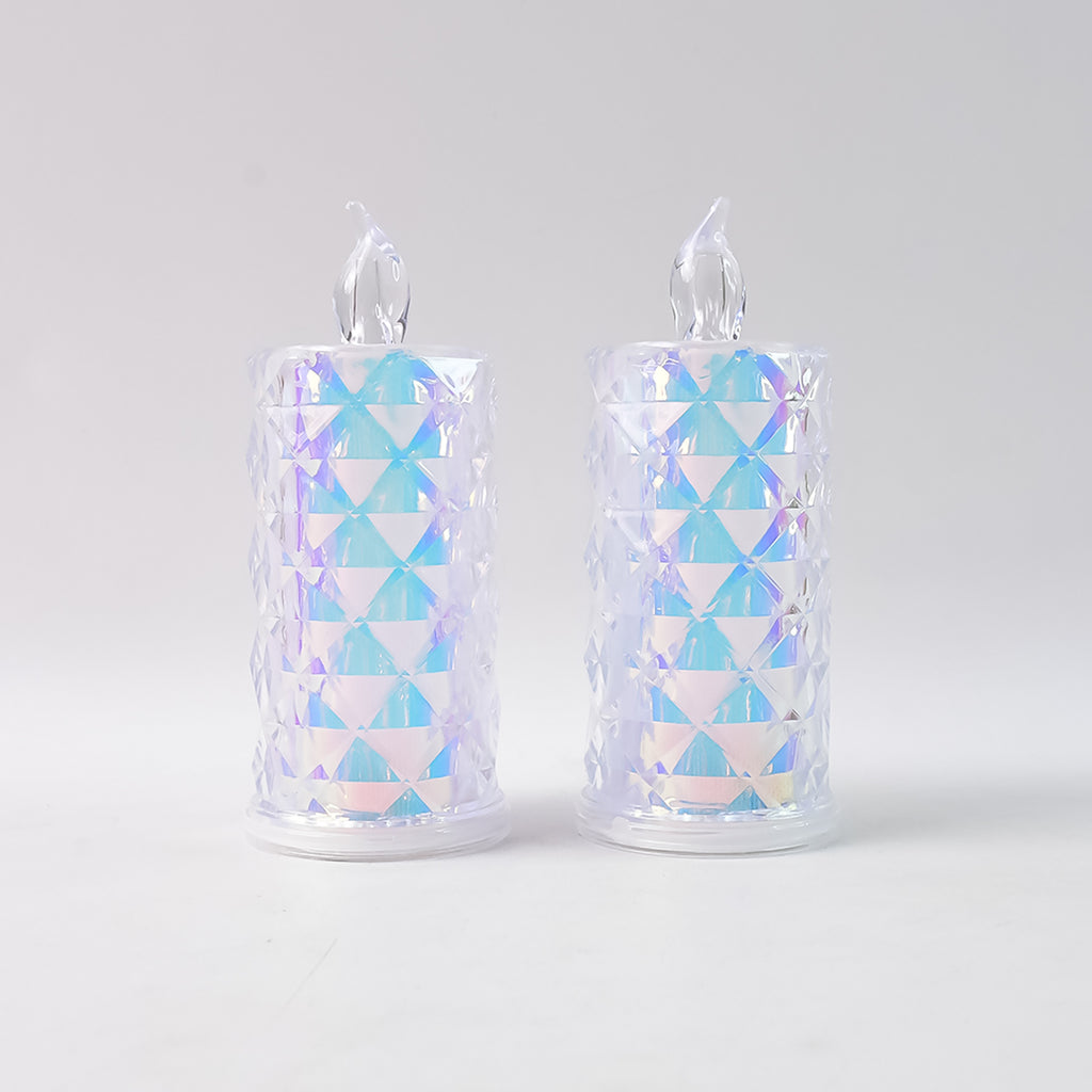 Decorative Led Candle Lights With Holographic Finish (2 Pc  Set)