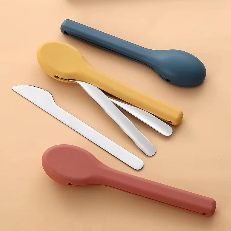 3-Piece Portable Flatware Pocket Utensils Set  Fork Spoon Knife Set with Case for Lunch Travel Camping School Work Picnics