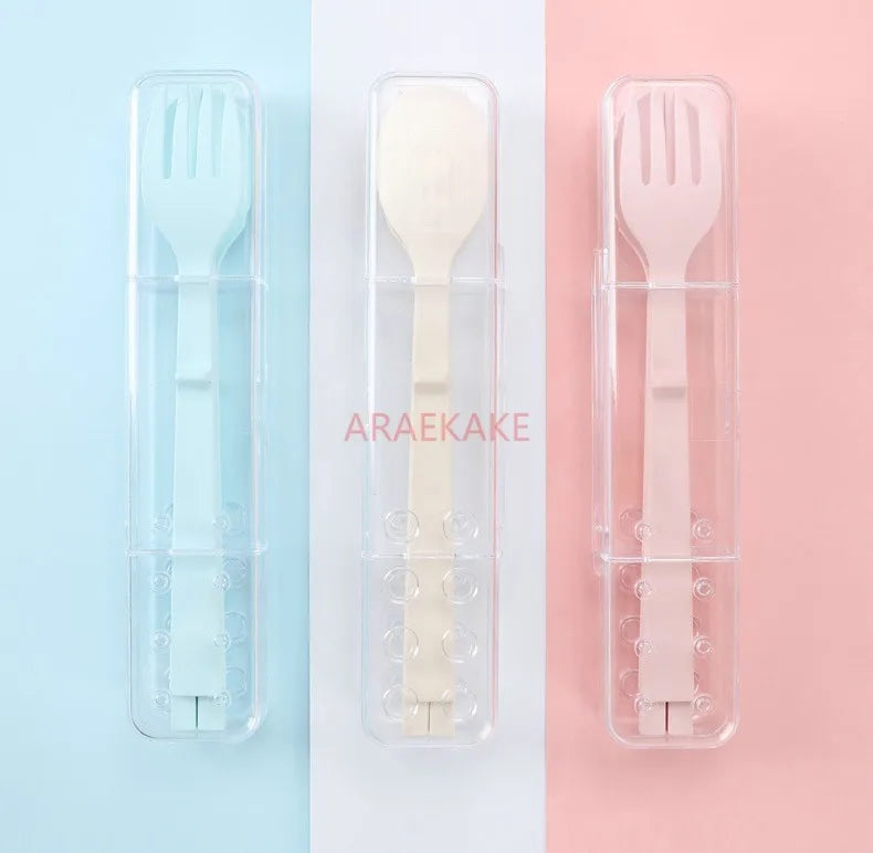 Portable cutlery box creative block chopsticks spoon fork set travel fresh and simple folding three piece set