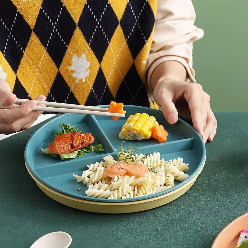 1pc Adult Weight Control Dinner Plate For Restaurant, 8 Colors, 3 Grids Round Plastic Individual Plate, Reusable Healthy Diet An