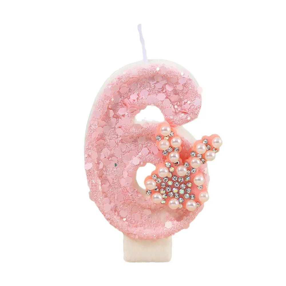 Pearl Hot Diamond Rabbit Ear Cake Candle Creative Handmade DIY Pink Girl Heart Digital Candle Party Wedding Atmosphere Decor