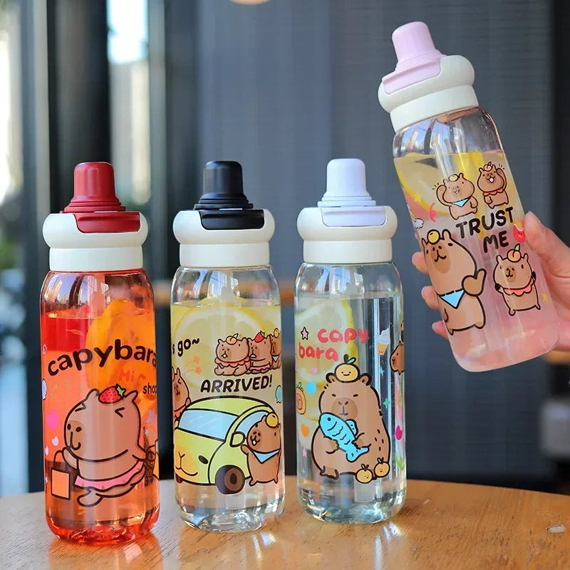 1/2/4PCS Capybara Cartoon 750ml Portable Large-capacity Water Bottle Sports Straw Cups Student Plastic Water Cups Children's Mug