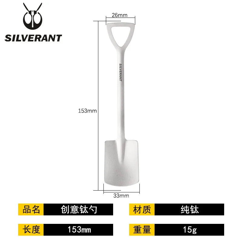EDC Titanium Portable Shovel Shape Spoon Food Soup Watermelon Lightweight Spoon Outdoor Camping Tableware
