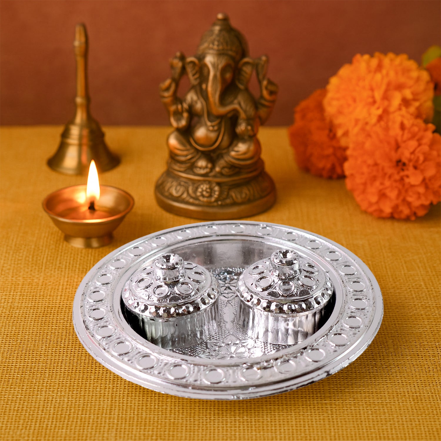 Round Shape Special Puja Thali Kumkum Thali Holder (1 Pc  Small)