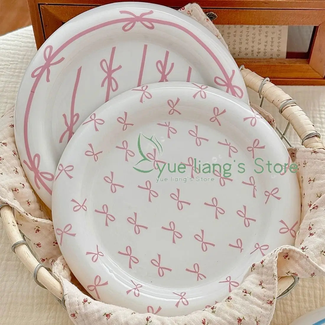 Korean Girl Heart Bow Dinner Plate，Pink Dessert Plate Breakfast Plate ，Salad Plate， Exquisite Afternoon Tea Dish
