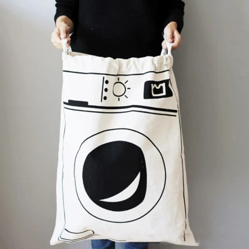 Linen Cotton Laundry Bag Animal Stripe Drawstring Backpack Cartoon Toy Storage Bag Drawstring Dirty Clothes Bag Organizer Pouch