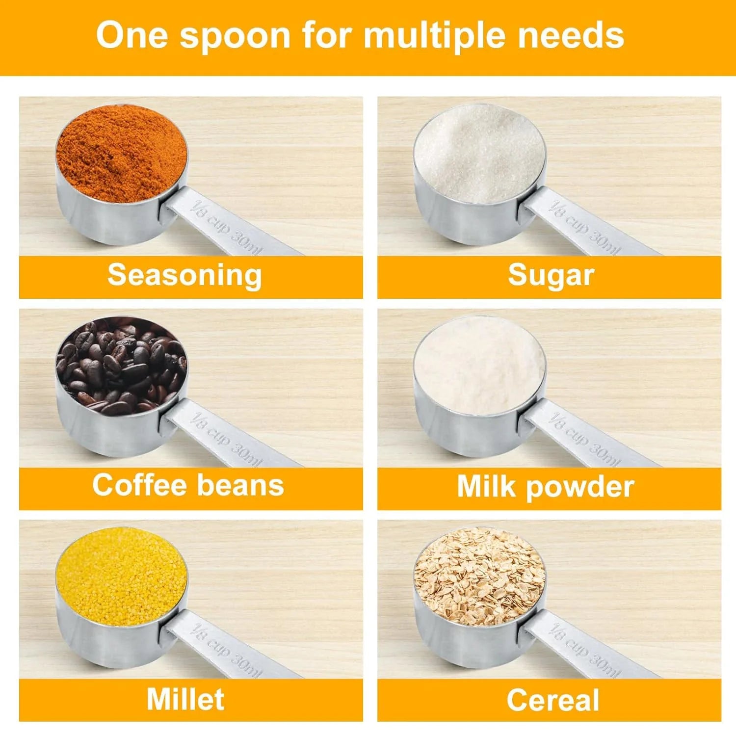 30ml Measuring Cup Stainless Steel Coffee Scoop with Silicone Handle Coffee Spoon Measuring Tools Kitchen Gadgets for Cooking