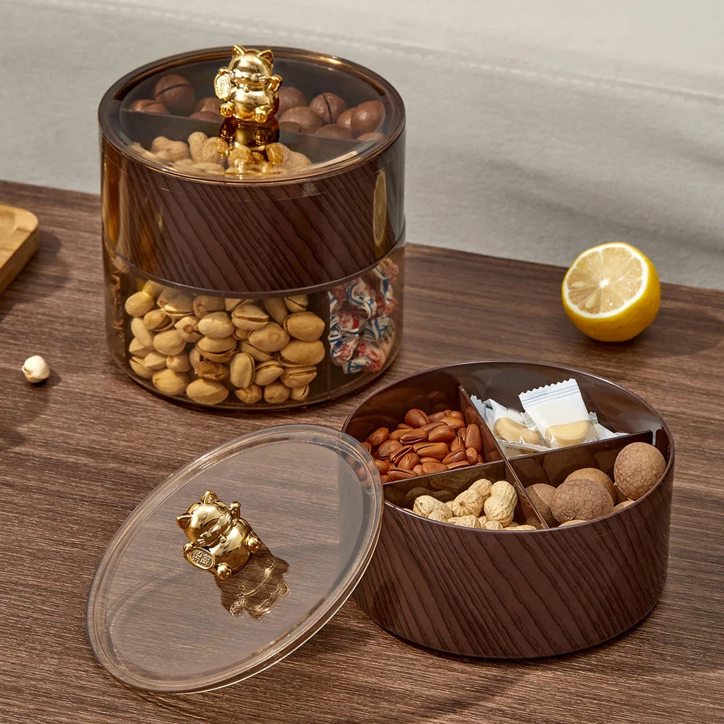 WORTHBUY Round Plastic Food Serving Tray With Lid 1/2/3 Layer Snack Fruit Tray Divided Dried Fruit Candy Storage Box For Kitchen