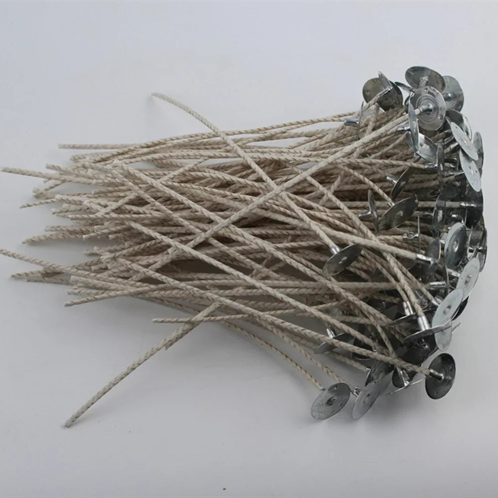 100Pcs Wick With Tabs Wicks Diy Set Soy Wax Pre Waxed Bases Centering Device Making Kit Home Garden Sewing