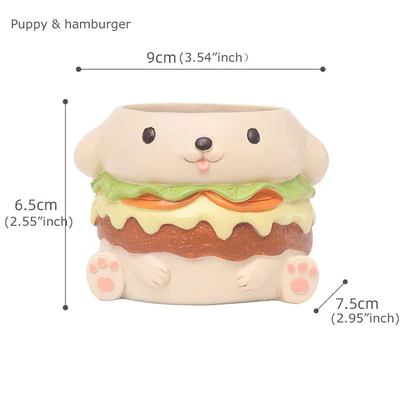 Burger and Fries Series Animals Planters Decorative Flower Pots for Succulents Plants Container Pencil Holder Home Garden Decor