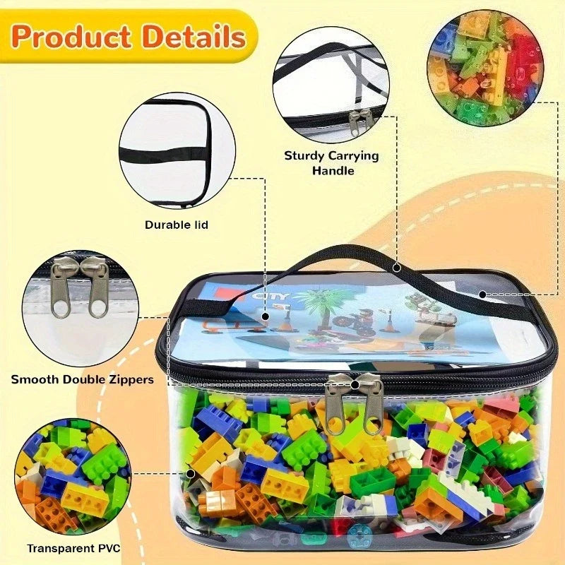 Building Block Storage Box Large Capacity Toy Organizer Container with Lid Stackable Space Saving Home Closet Playroom Storage