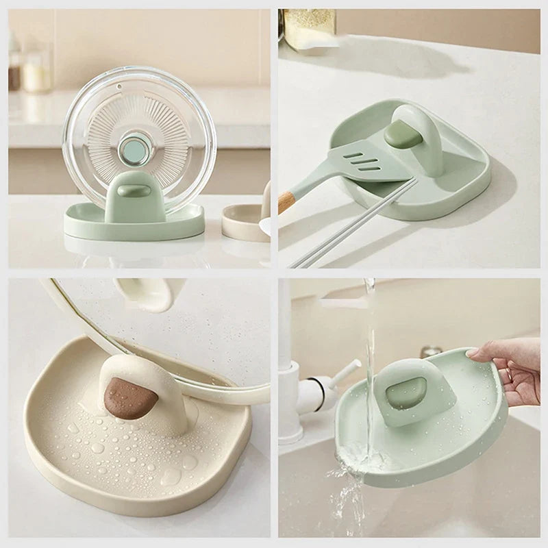 1pc Multifunctional Plastic Kitchen Countertop Storage Rack Household Soup Spoon Pot Cover Storage Rack