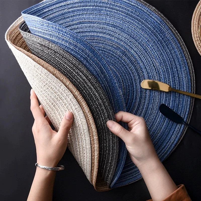 1pcs Round Table Mat Woven Ramie Placemats Anti Slip Dining Table Mats Non-Slip Tableware Bowl Pads Kitchen Drink Cup Coasters