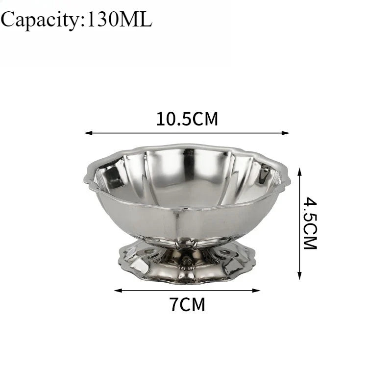 Ice Cream Cup Stainless Steel 304 Serving Dessert Bowl Cups Sauce Bowls Mini Round Footed Yogurt Snack Candy Cup for Salad Fruit