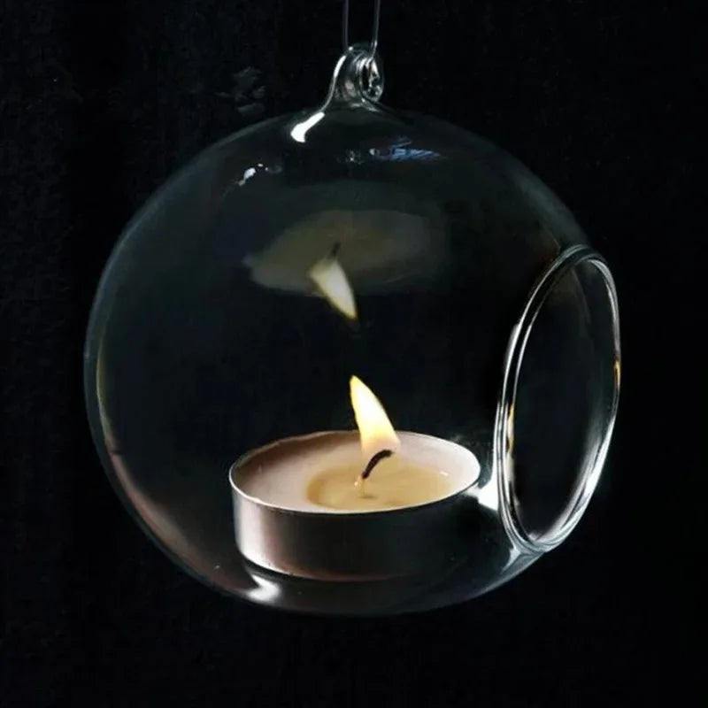 6/8/10cm Mini Hanging Glass Candle Holder Hollow Ball Opening Indoor Hanging Ball Plant Vase for Wedding Party Tree Decoration