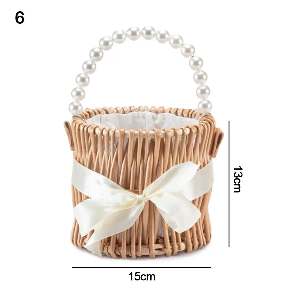 Willow Rattan Flower Girl Baskets Sturdy Yellow Flower Arrangement Basket Woven Basket Handmade Wicker Half Moon Baskets Wedding