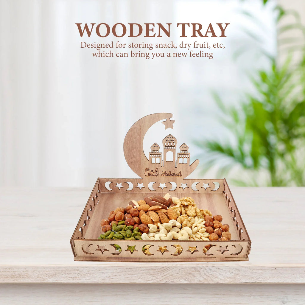 Sweet Treats For Eid Wooden Dessert Serving Tray Ramadan Festival Decor Snacks Storage Dried Fruits Tray Home Party