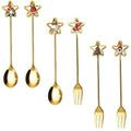 1Set Stainless Steel Christmas Spoon Fork Set Coffee Dessert Cutlery Multipurpose Metal Spoon Fork Christmas Dinnerware