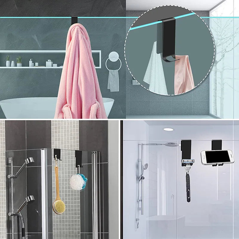 Shower Squeegee Black With Hook Stainless Steel Core Silicone Bathroom Cleaning Window Screen Bath Wiper Cleaner Glass Door