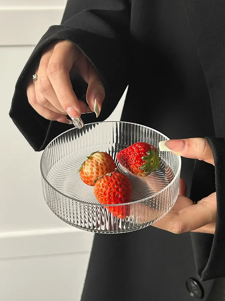 Simple European Striped Glass Salad Bowl Dessert Bowl Household Fruit Ice Cream Bowl Transparency Tableware
