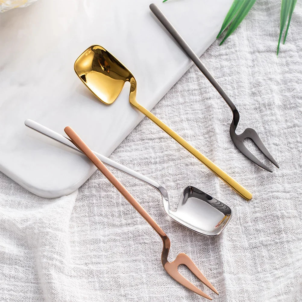 8pcs Stainless Steel Coffee Spoon Fork Set Rose Gold Portable Flatware Lightweight Mirror Polish Dinner Service