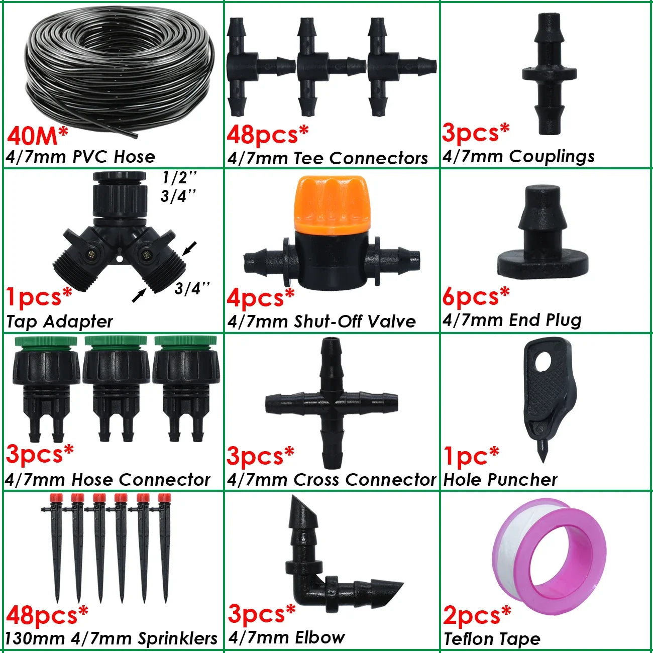 KESLA 1/4'' Hose Garden Micro Drip Irrigation Automatic Watering System Kit 13CM Sprinkler for Pot Flowers Vegetables Greenhouse