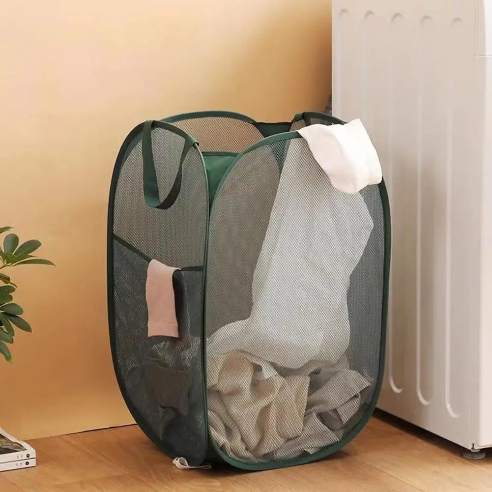 Foldable Laundry Basket with Handle Cloth Mesh Dirty Clothes Hamper Storage Basket Toy Storage Laundry Organizers Storage Pouch