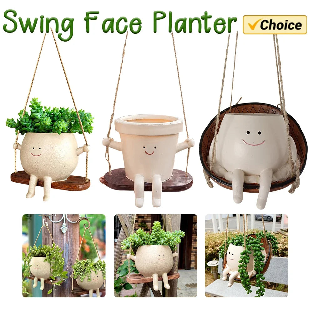 Plant Hanger Baskets Lovely Swing Face Planter Pot Succulent Flower Pots Balcony Wall Hanging Planter Decor Home Garden Supplies
