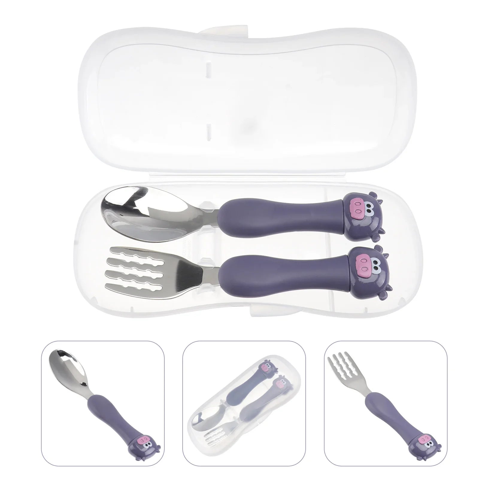 Durable Stainless Steel Cutlery Set Animal Styled Fork Spoon Safe Tableware Portable Dining Kit