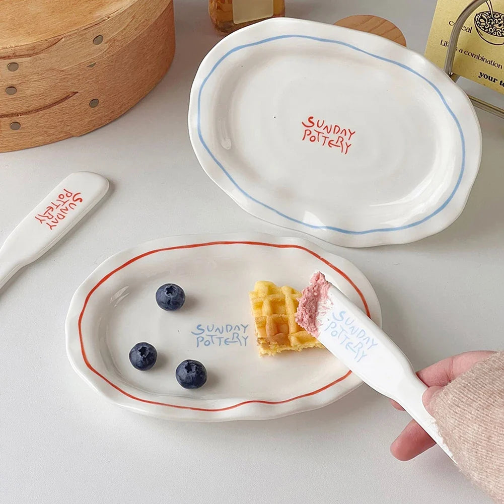 Simple Solid Color Tableware Ceramic Pasta Steak Plate Dinner Plate Creative Kitchen Irregular Shape Serving Tray Cooking Dishes