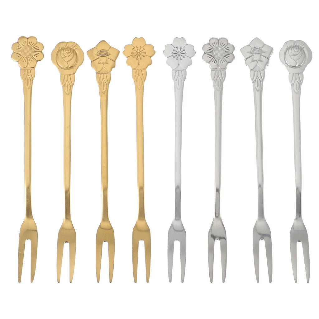 8pcs Stainless Steel Flower Dessert Forks For Cake Fruit Appetizer Party Buffet Salad Serveware Set Metal Sweet Forks