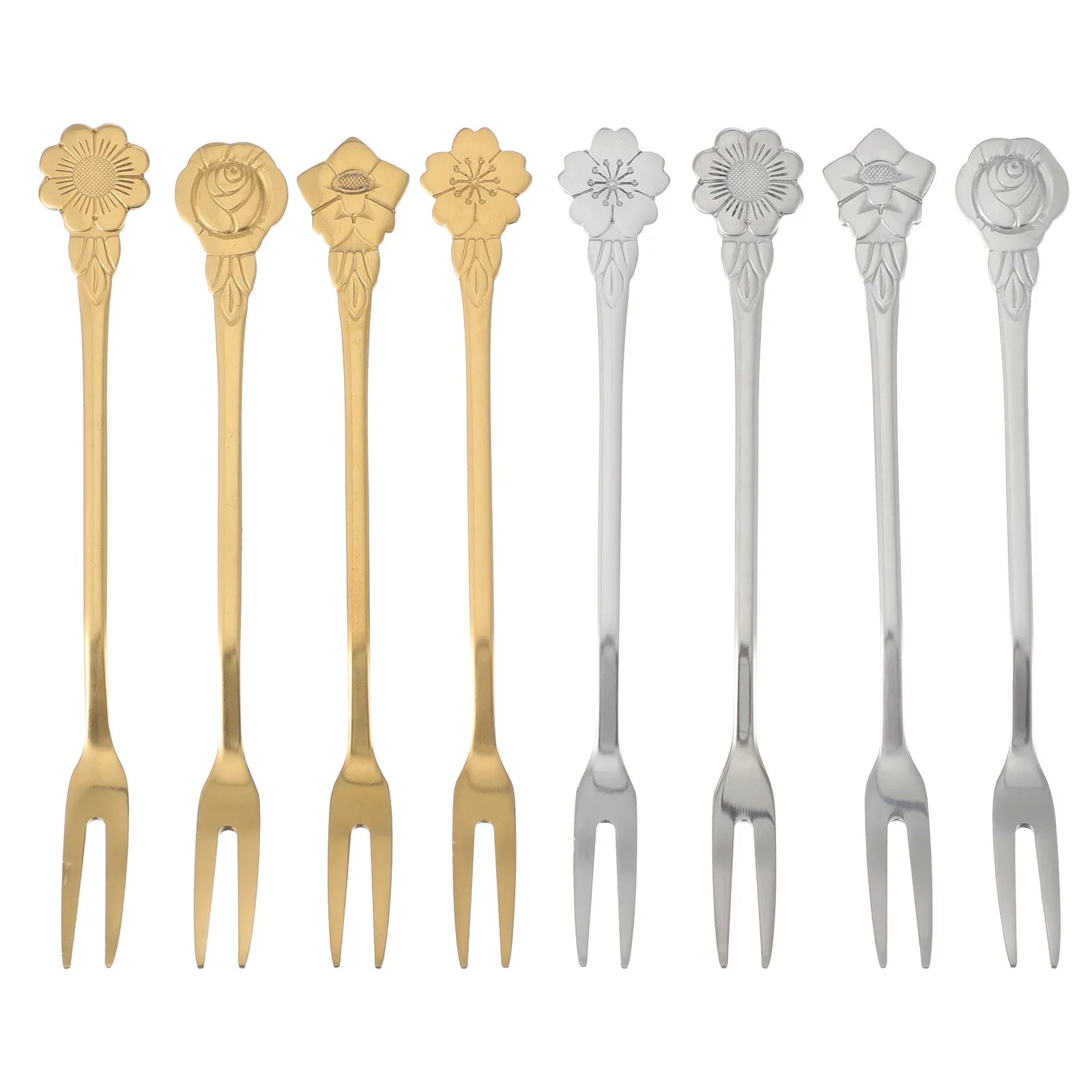 8pcs Stainless Steel Flower Dessert Forks For Cake Fruit Appetizer Party Buffet Salad Serveware Set Metal Sweet Forks