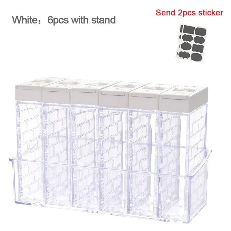Transparent Spice Jar Set Salt and Pepper Seasoning Bottle Colorful Lid Kitchen Condiment Cruet Storage Container  Spice Rack