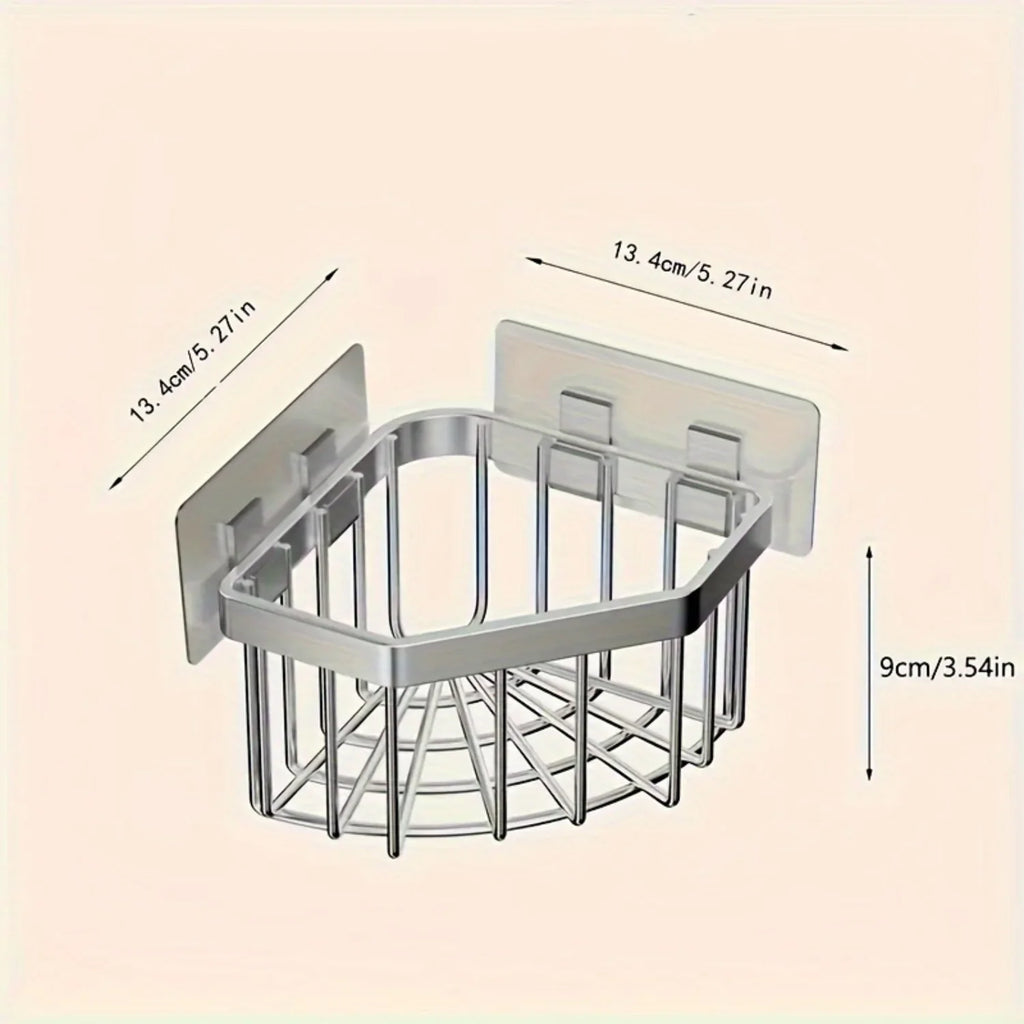 Stainless Steel Corner Sink Sponge Basket - Multifunctional Bathroom Shelf, No-Drill Caddy, 1 Piece