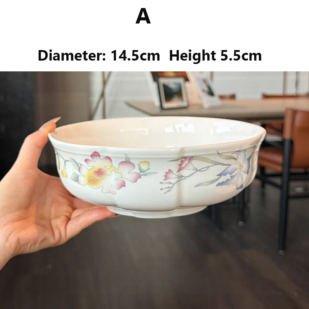 Floral Ceramic Dinner Set French Style Plates Oval Serving Bowls Unique Artistic Tableware For Daily Home Use Dining