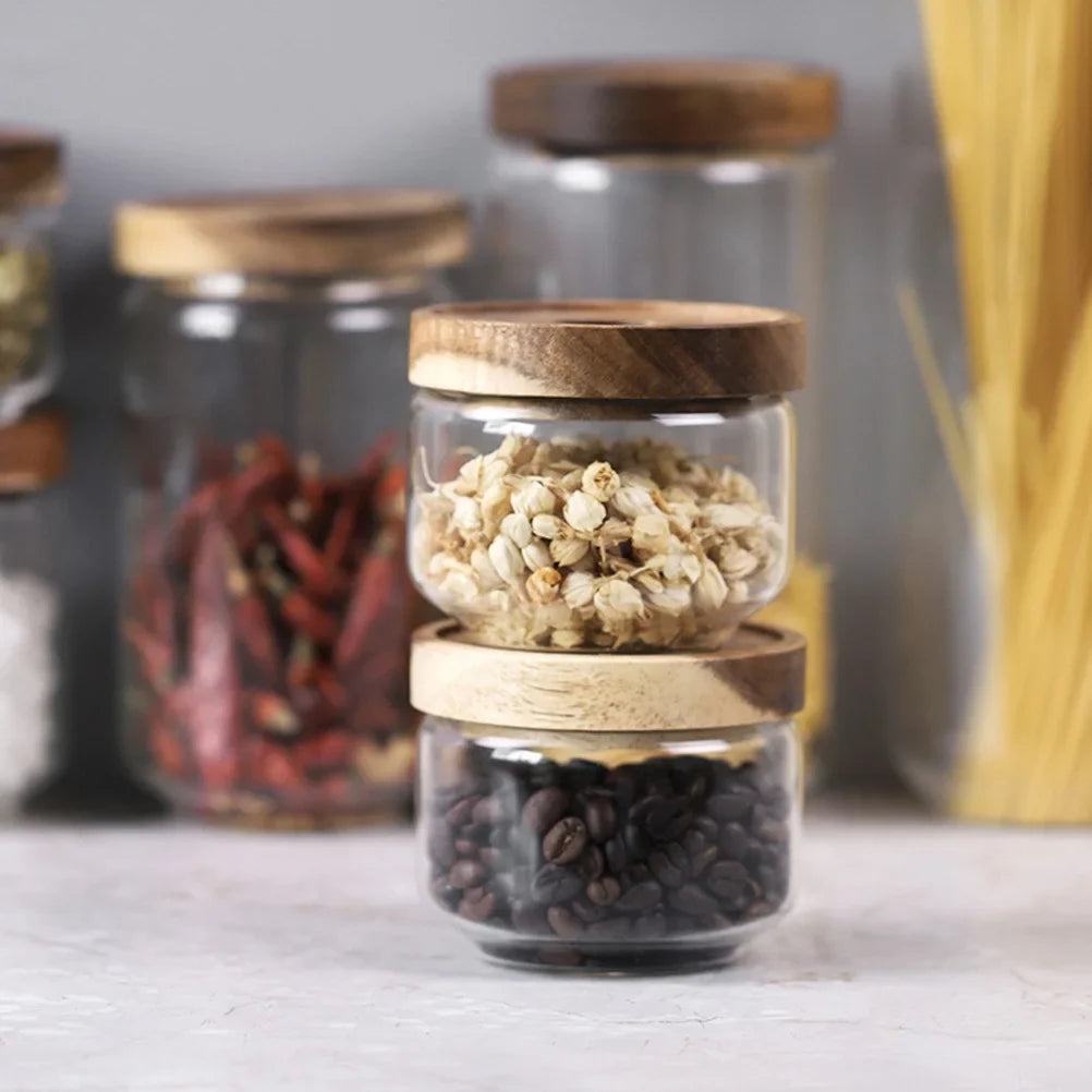 1000Ml Glass Tea Cans Heat Resistant Transparent Storage Jar Wooden Lid Sealed Container For Coffee Beans Biscuits Spices Food