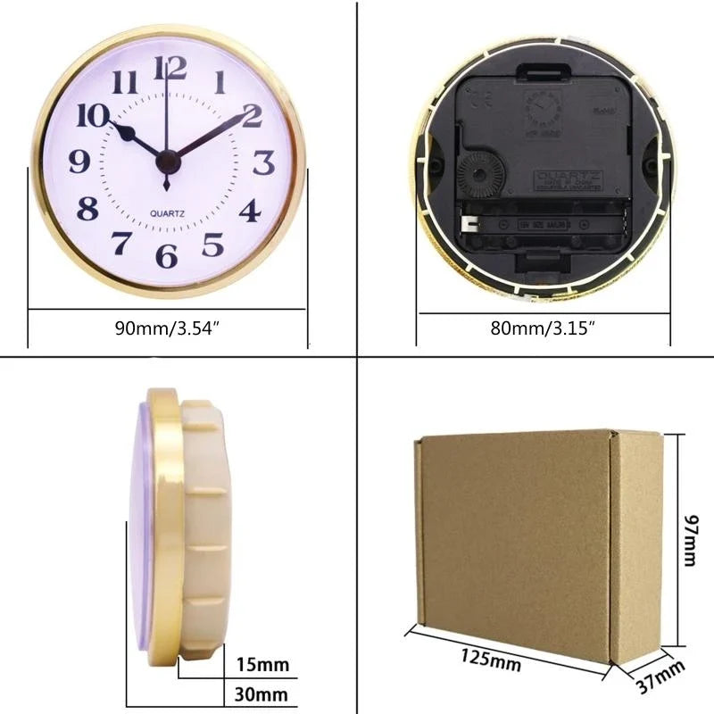 Golden for Rim 90mm Clock Insert Embedded Mini Wall Clock for Head DIY Movement with Arabic Numerals