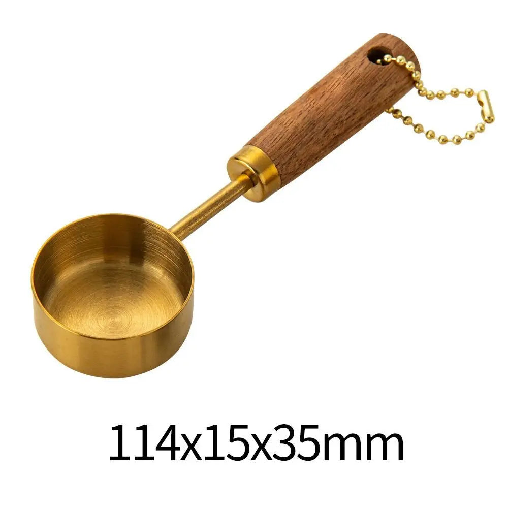 14ml Stainless Steel Measure Spoon with Wood Handle Hangable Measuring Cup Flat Bottom Rustproof Kitchen Measure Tools