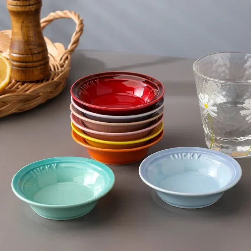 Ceramic Soy Sauce Dish Small Round Condiment Bowls for Sushi Appetizers Dipping Mini Appetizer Plates for Home Dining